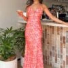 Jude Orange Floral Print Maxi Formal Dress