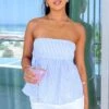 Klee Light Blue Strapless Tie Back Top