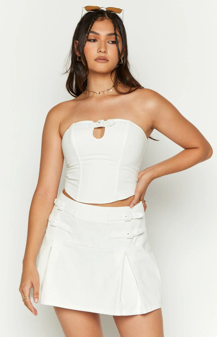 Karlee White Buckle Strapless Top - Image 5