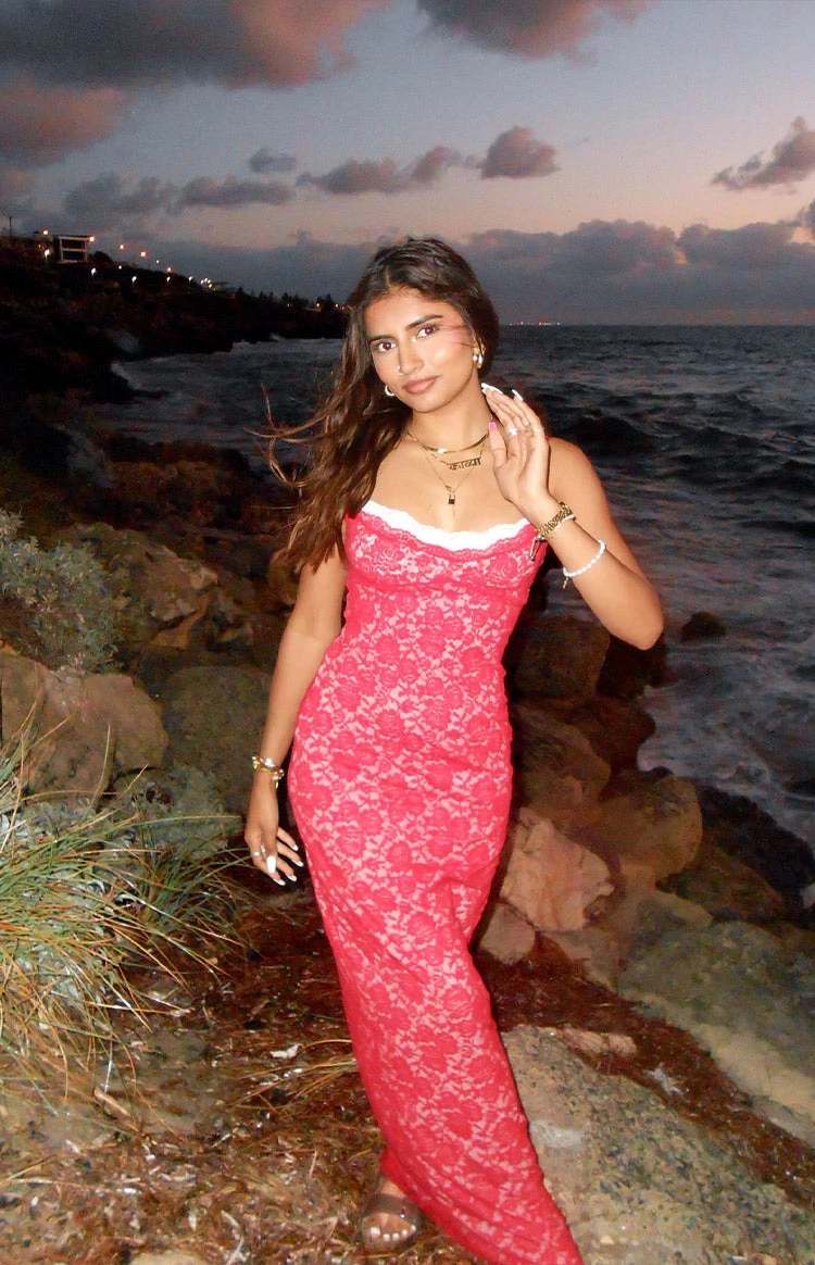 Kata Red Lace Maxi Dress - Image 8