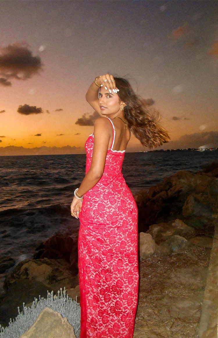 Kata Red Lace Maxi Dress - Image 9