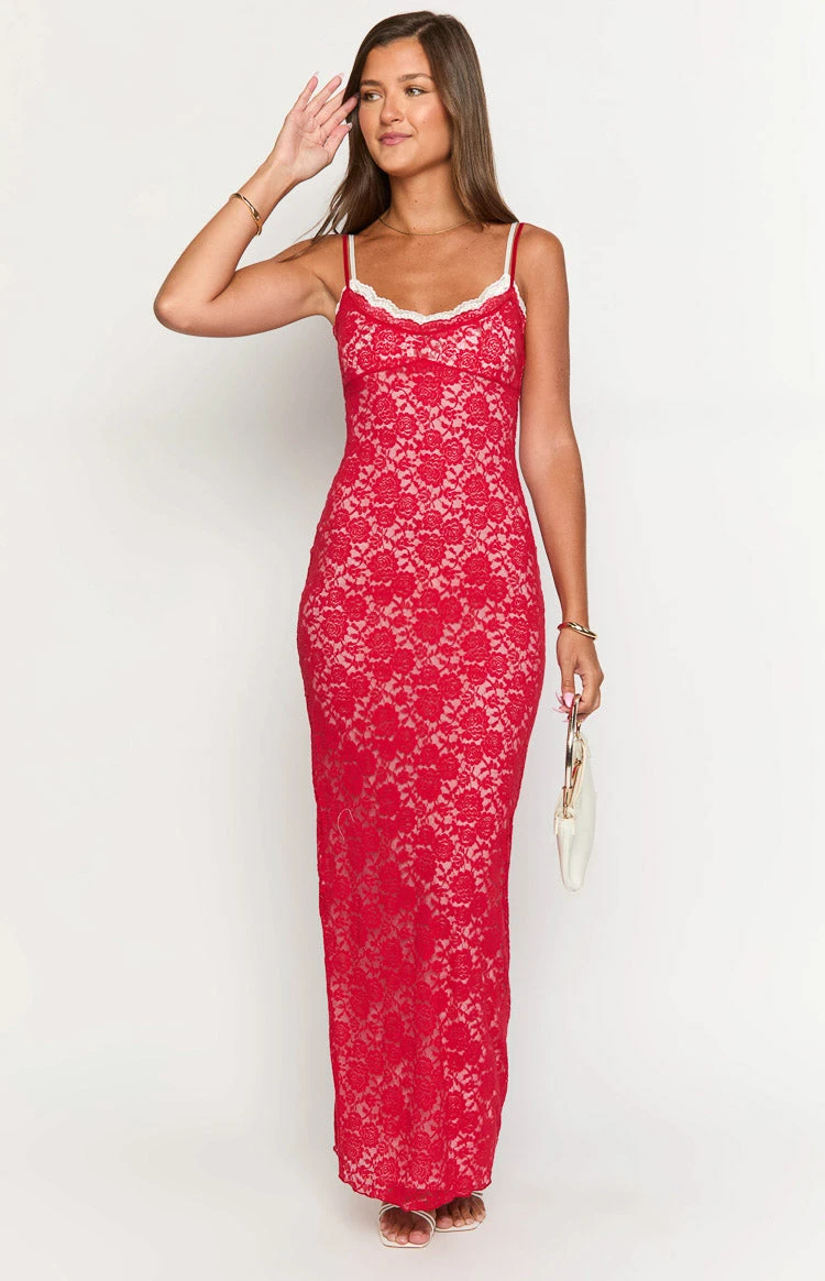 Kata Red Lace Maxi Dress - Image 3