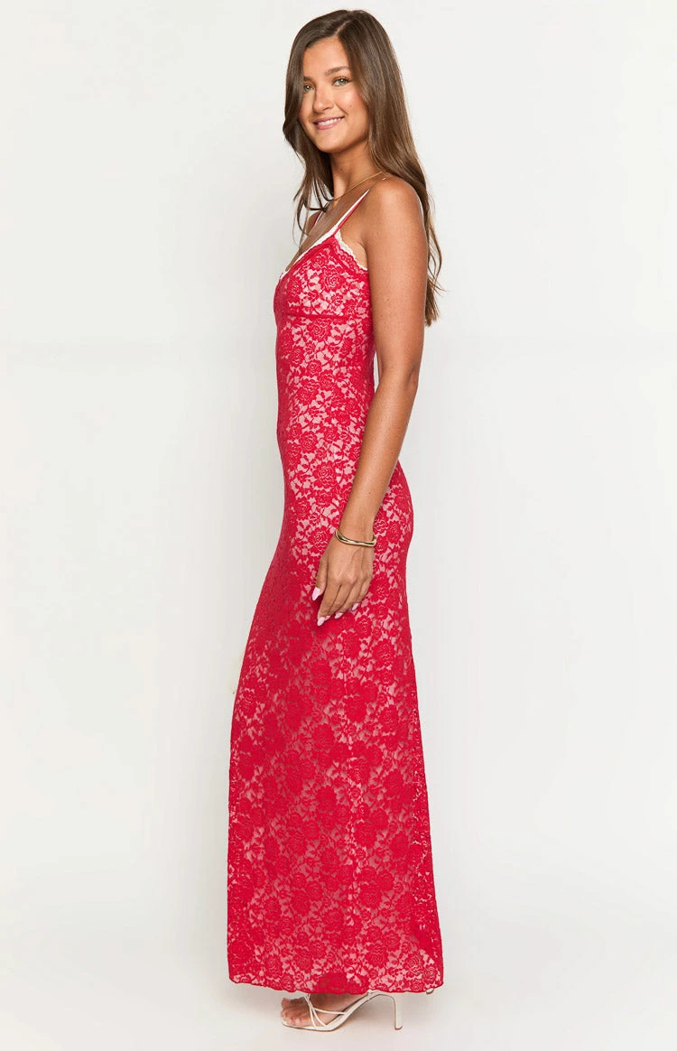 Kata Red Lace Maxi Dress - Image 4