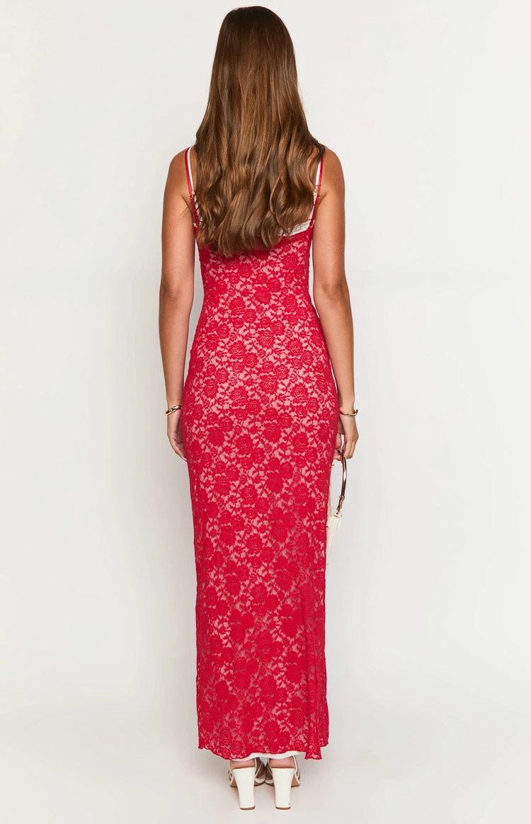 Kata Red Lace Maxi Dress - Image 5