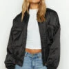 Keziah Black Satin Bomber Jacket