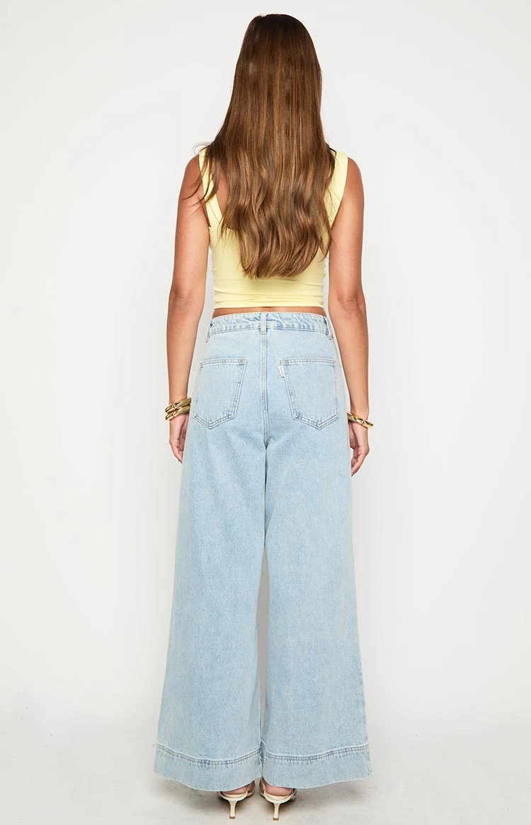 Khali Light Wash Denim Wide Leg Jeans - Image 5