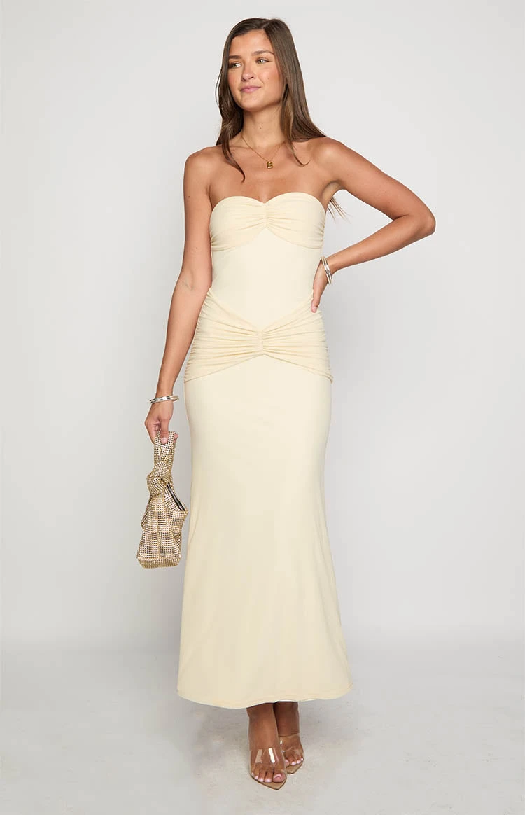 Krissy Cream Mesh Strapless Maxi Dress - Image 2
