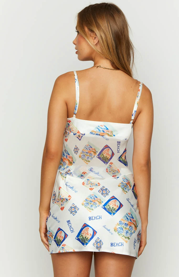 Kyrah White Satin Italia Print Crop Top - Image 5