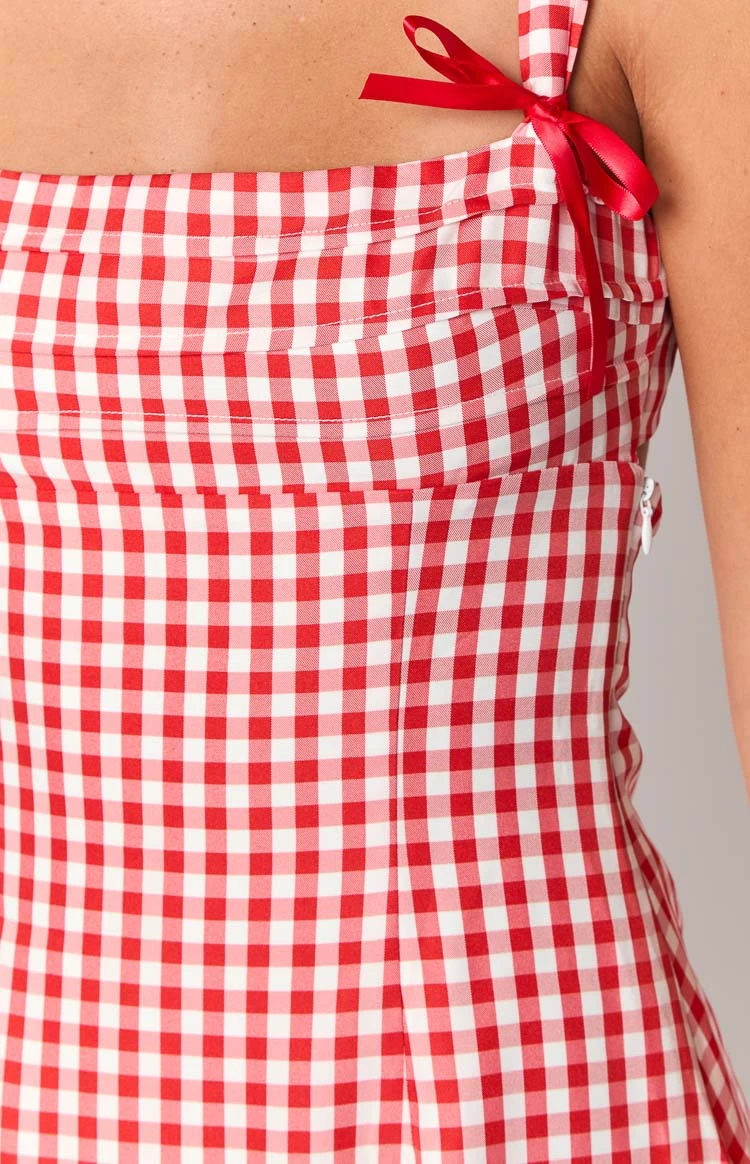 Layla Red Gingham Tie Back Mini Dress - Image 6