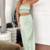 Lala Sage Satin Maxi Skirt