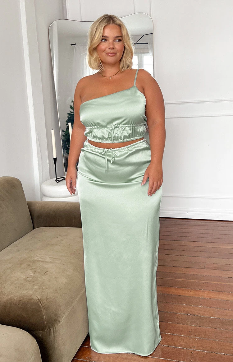 Lala Sage Satin Maxi Skirt - Image 7