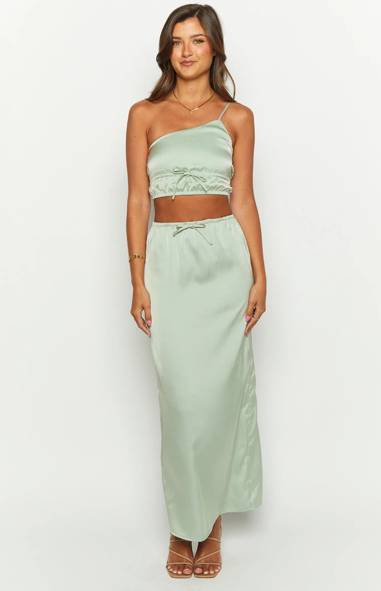 Lala Sage Satin Crop Top - Image 3