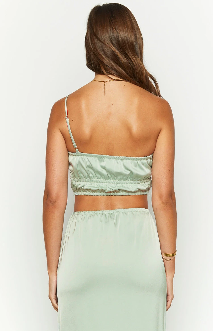 Lala Sage Satin Crop Top - Image 5