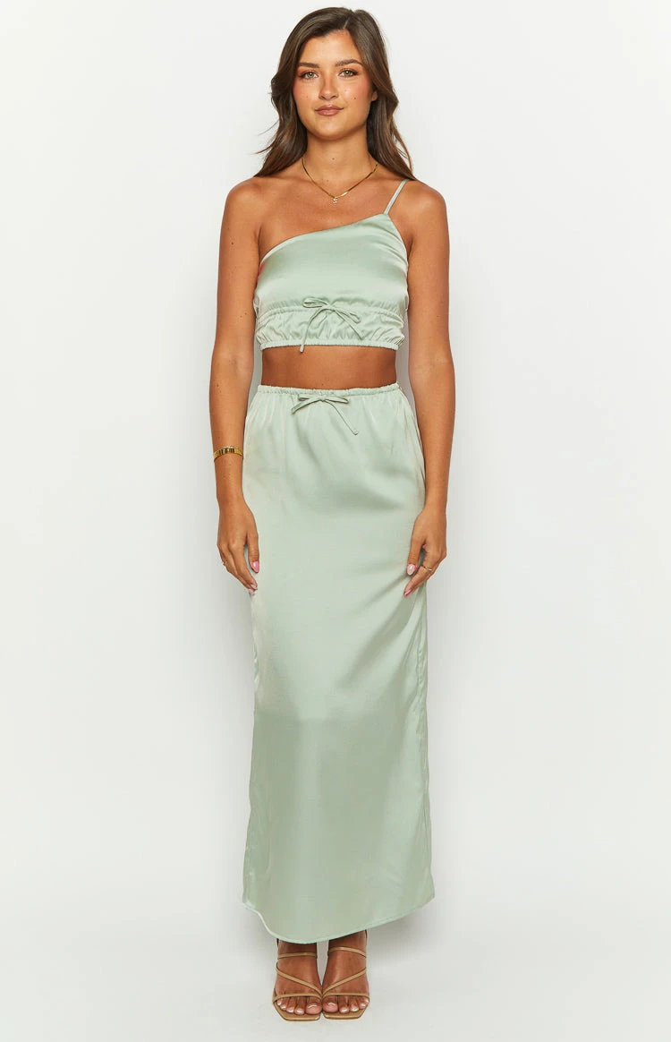 Lala Sage Satin Maxi Skirt - Image 2