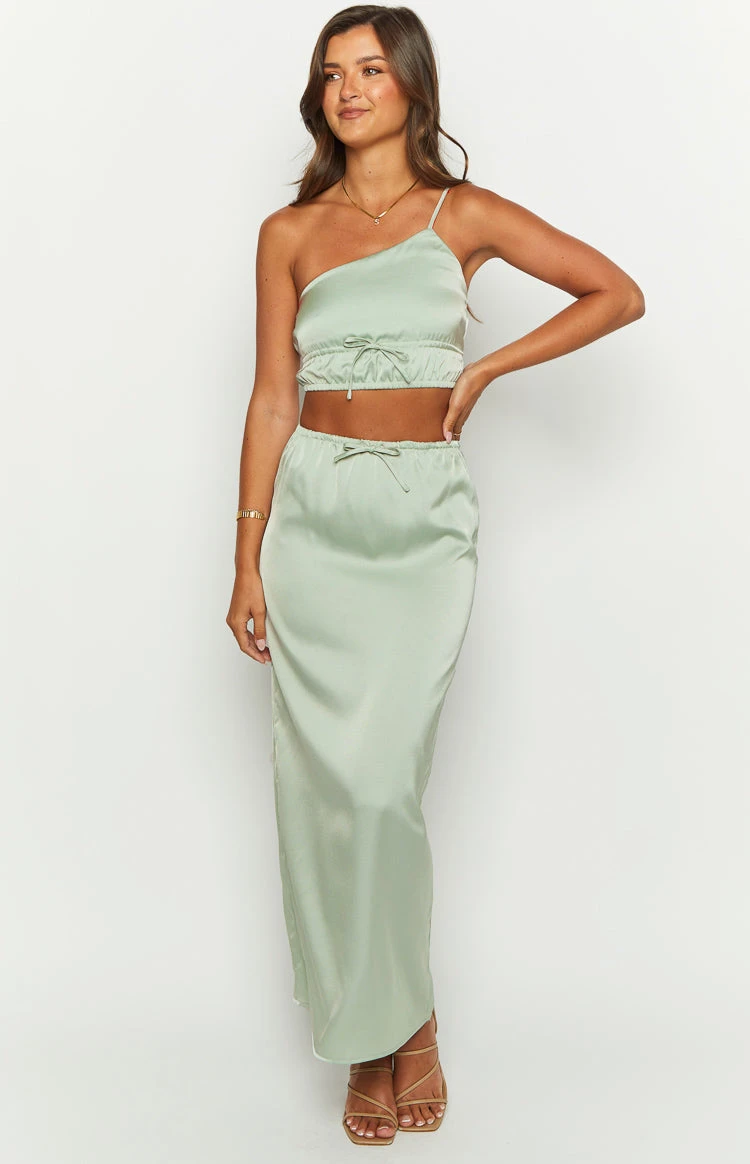 Lala Sage Satin Maxi Skirt - Image 3
