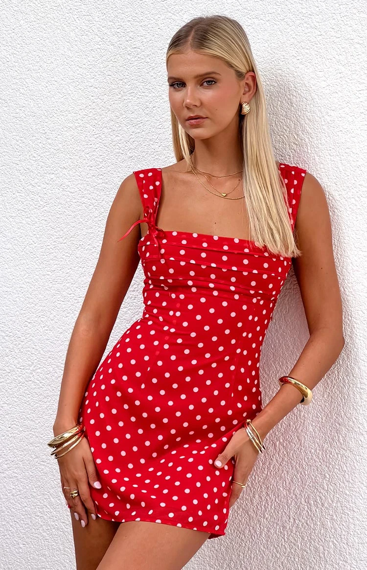 Layla Red Polka Dot Tie Back Mini Dress