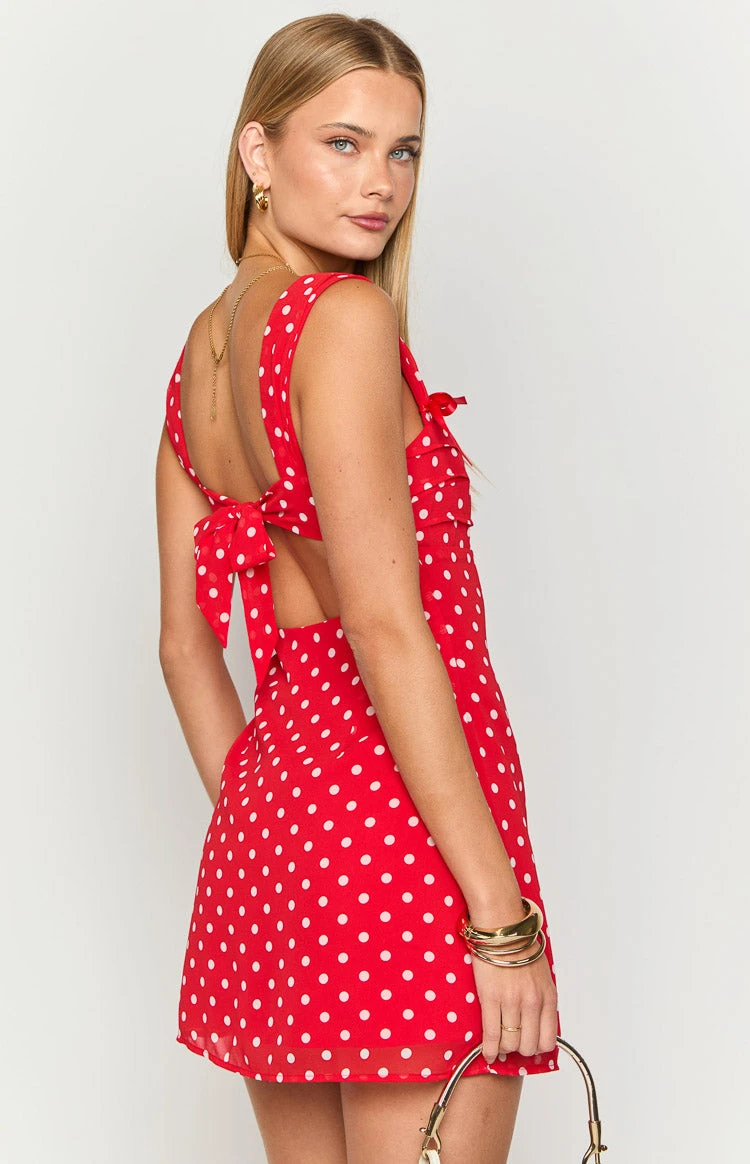 Layla Red Polka Dot Tie Back Mini Dress - Image 5