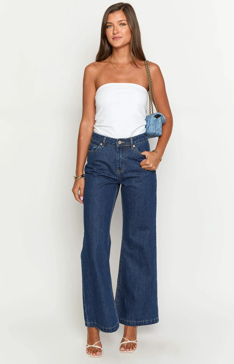 Lenny Dark Blue Denim Flare Jeans - Image 2