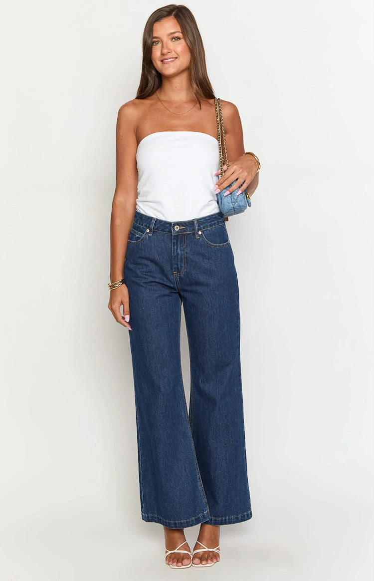 Lenny Dark Blue Denim Flare Jeans - Image 3