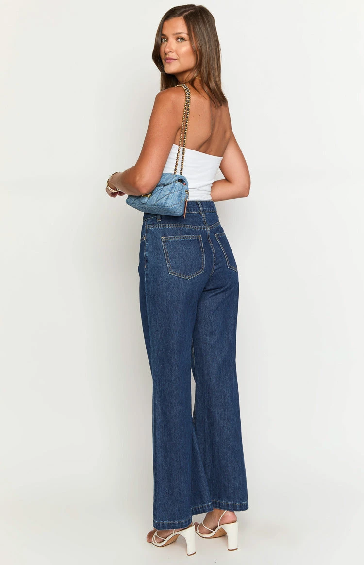 Lenny Dark Blue Denim Flare Jeans - Image 6