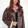 Beginning Boutique Lewis Brown Fur Detail Jacket