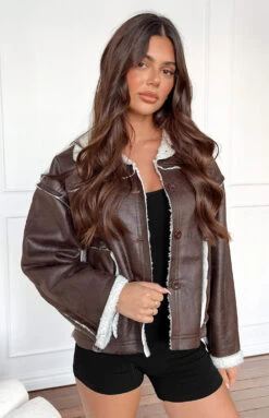 Beginning Boutique Lewis Brown Fur Detail Jacket