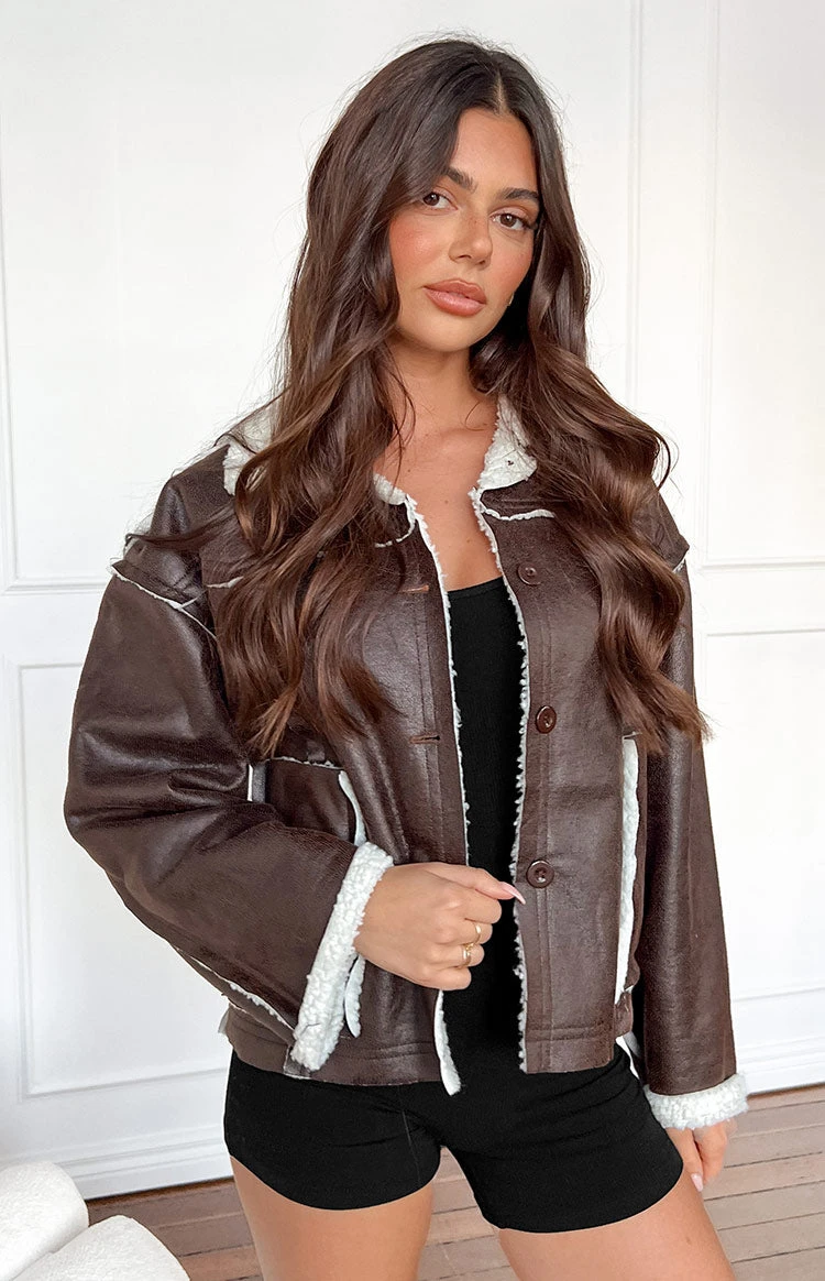 Beginning Boutique Lewis Brown Fur Detail Jacket
