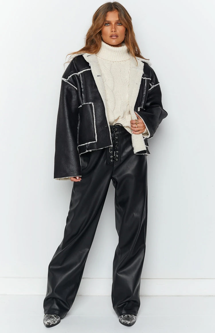 Beginning Boutique Lewis Black Fur Detail Jacket - Image 2