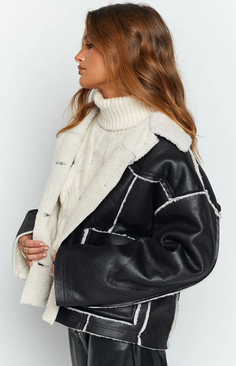 Beginning Boutique Lewis Black Fur Detail Jacket - Image 5