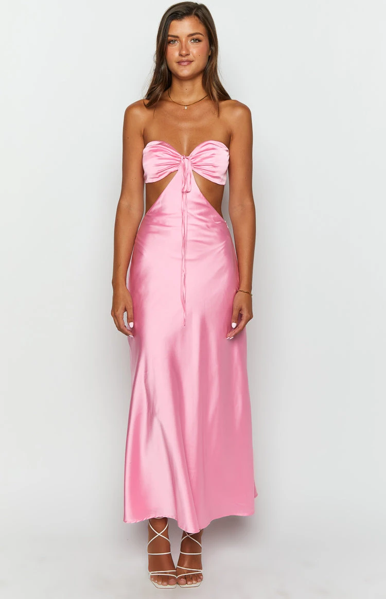 Lili Pink Satin Strapless Maxi Dress - Image 2