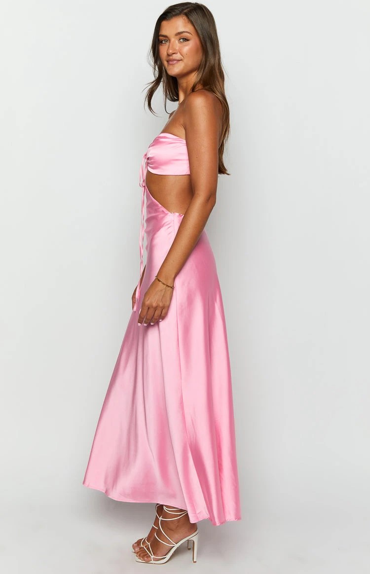 Lili Pink Satin Strapless Maxi Dress - Image 4