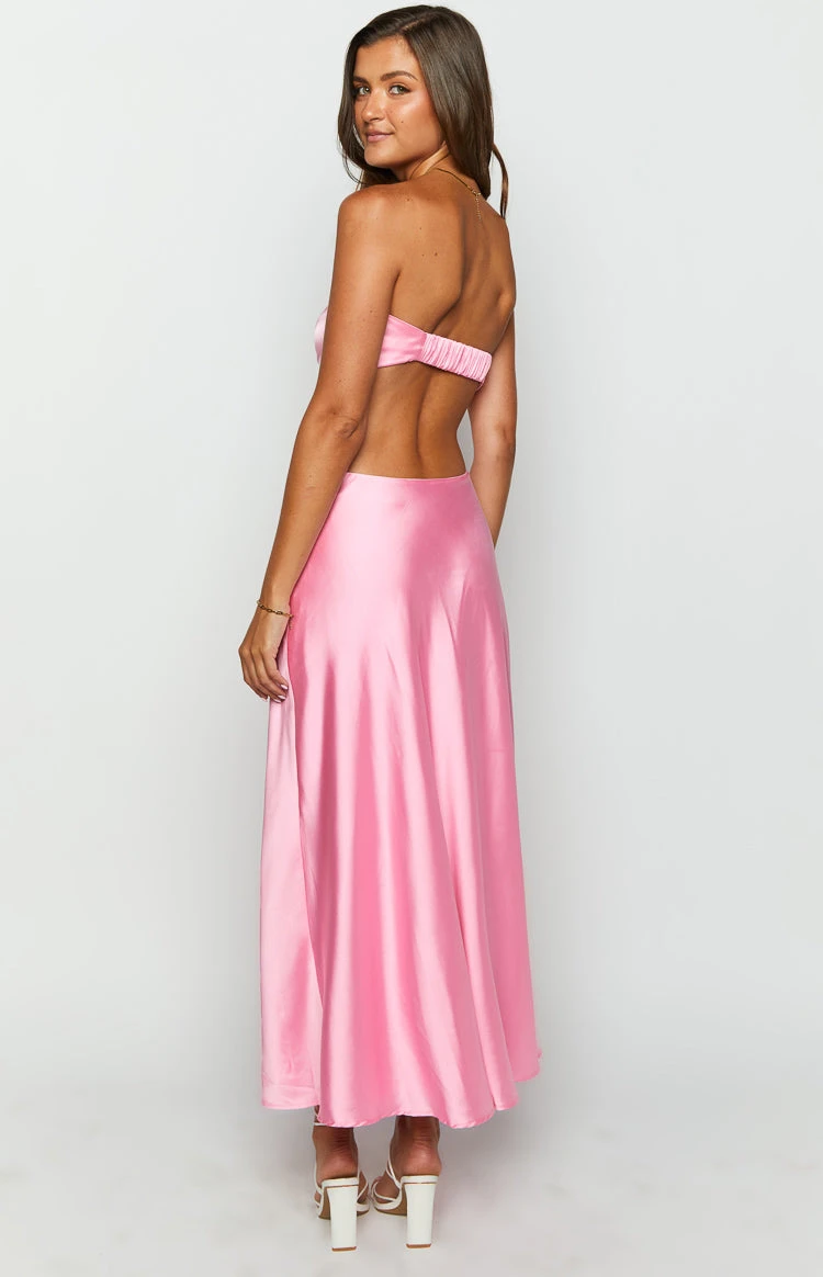 Lili Pink Satin Strapless Maxi Dress - Image 6