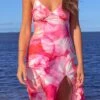 Lilie Pink Satin Print Maxi Dress