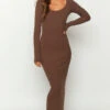 Lily Brown Long Sleeve Maxi Dress