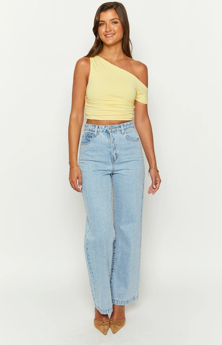 Limelight Drift Yellow Draped Off Shoulder Crop Top - Image 2