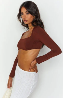 Beginning Boutique Linie Brown Long Sleeve Top