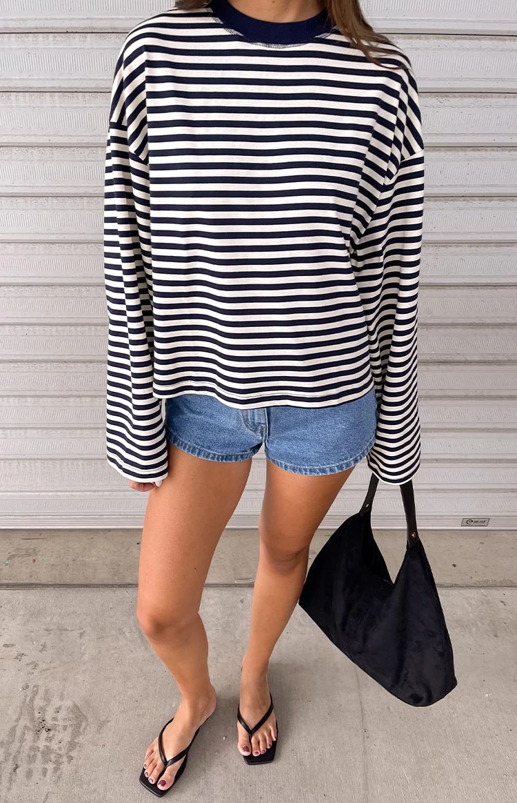Lioness Bloom Navy Stripe Long Sleeve Top