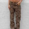 Lioness Carmela Leopard Print Straight Leg Jeans