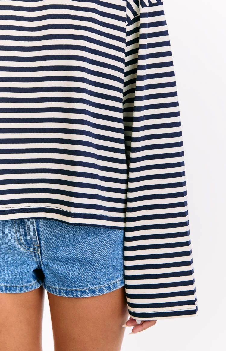 Lioness Bloom Navy Stripe Long Sleeve Top - Image 6