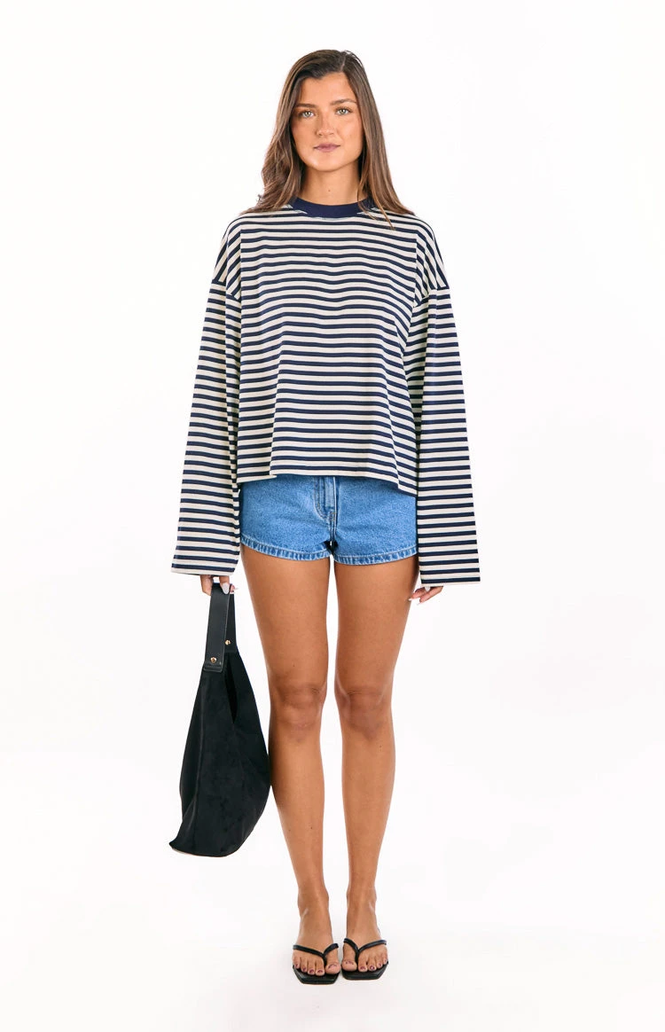 Lioness Bloom Navy Stripe Long Sleeve Top - Image 5