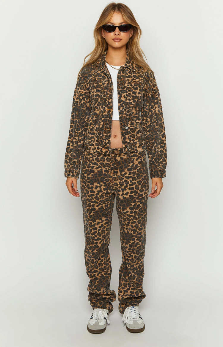 Lioness Carmela Leopard Print Straight Leg Jeans - Image 2