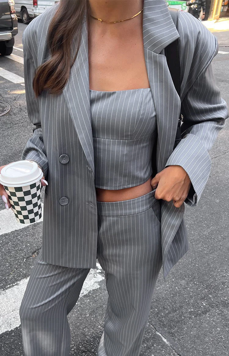 Louis Grey Striped Oversized Blazer - Image 9