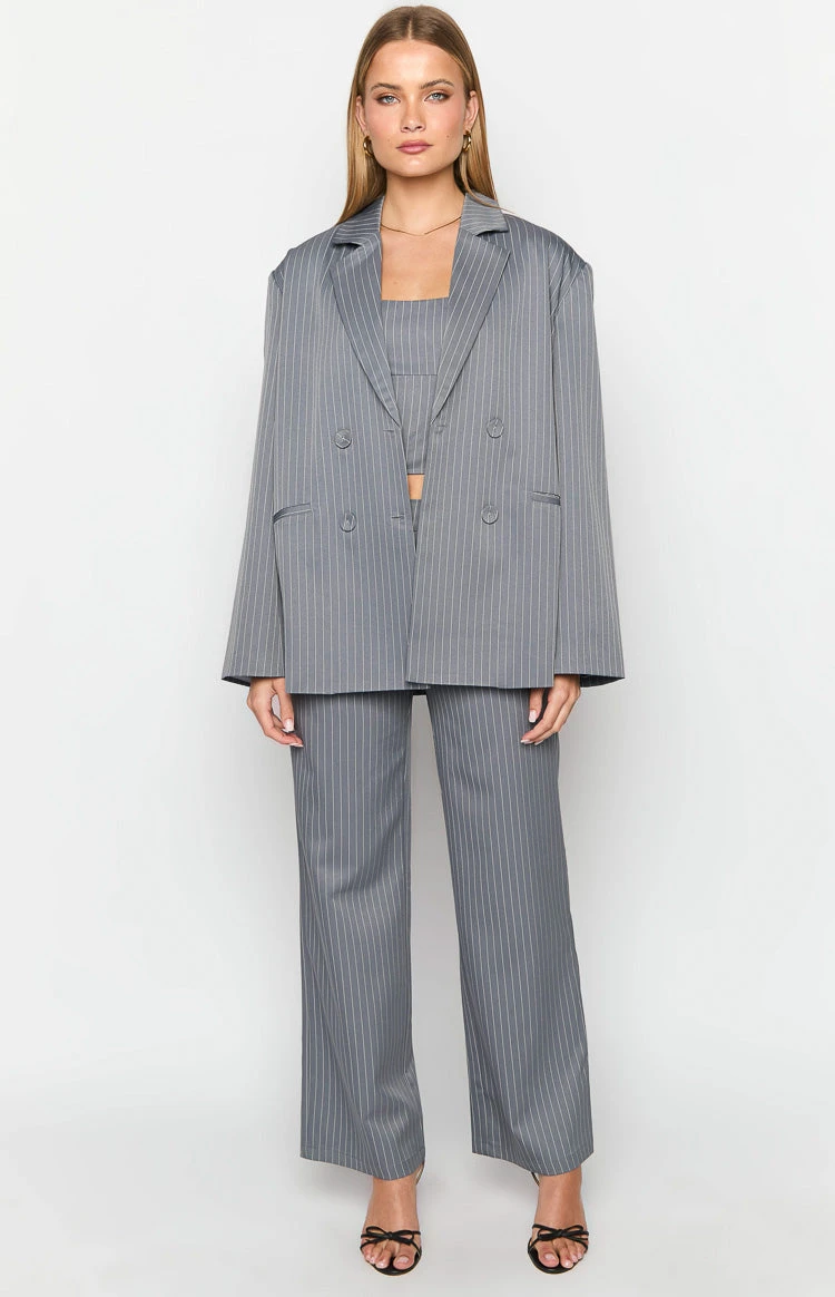 Louis Grey Striped Oversized Blazer - Image 3