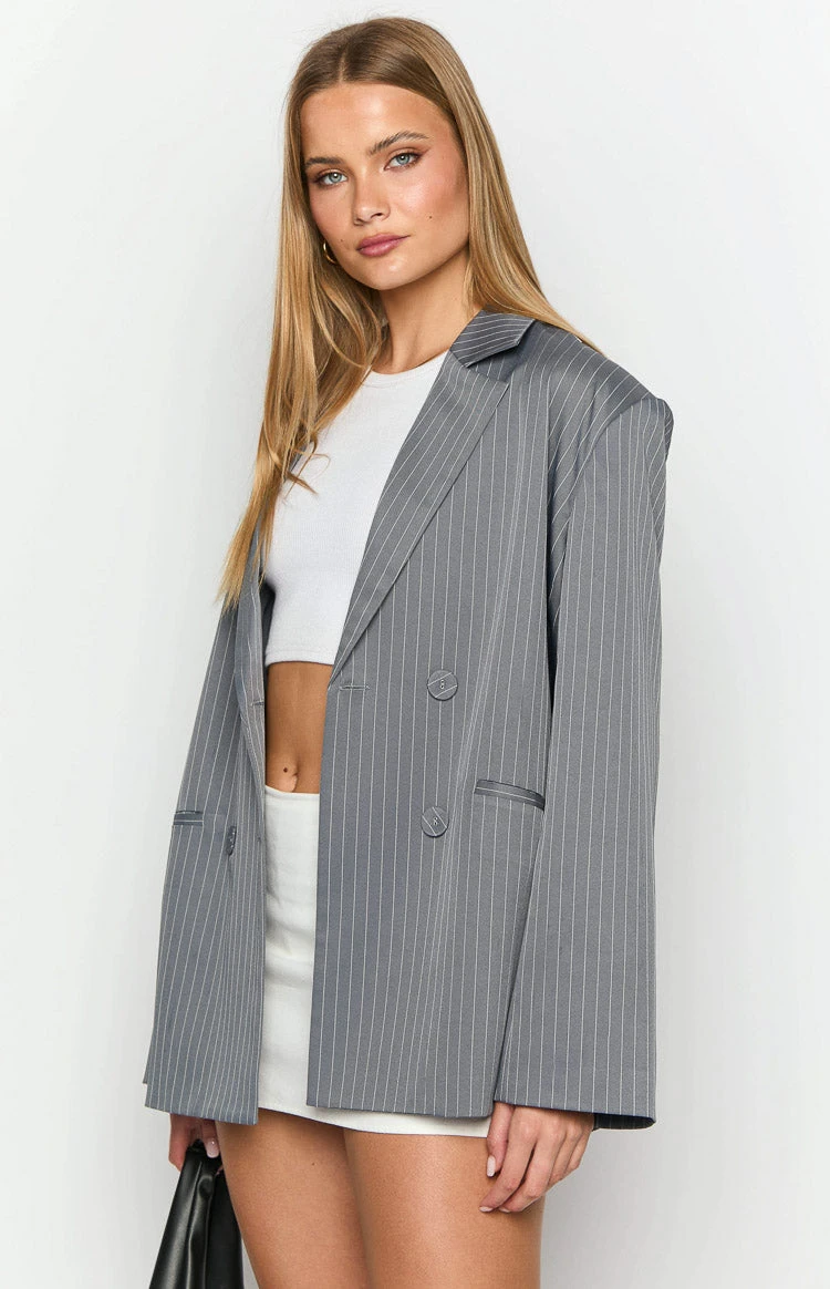 Louis Grey Striped Oversized Blazer - Image 6