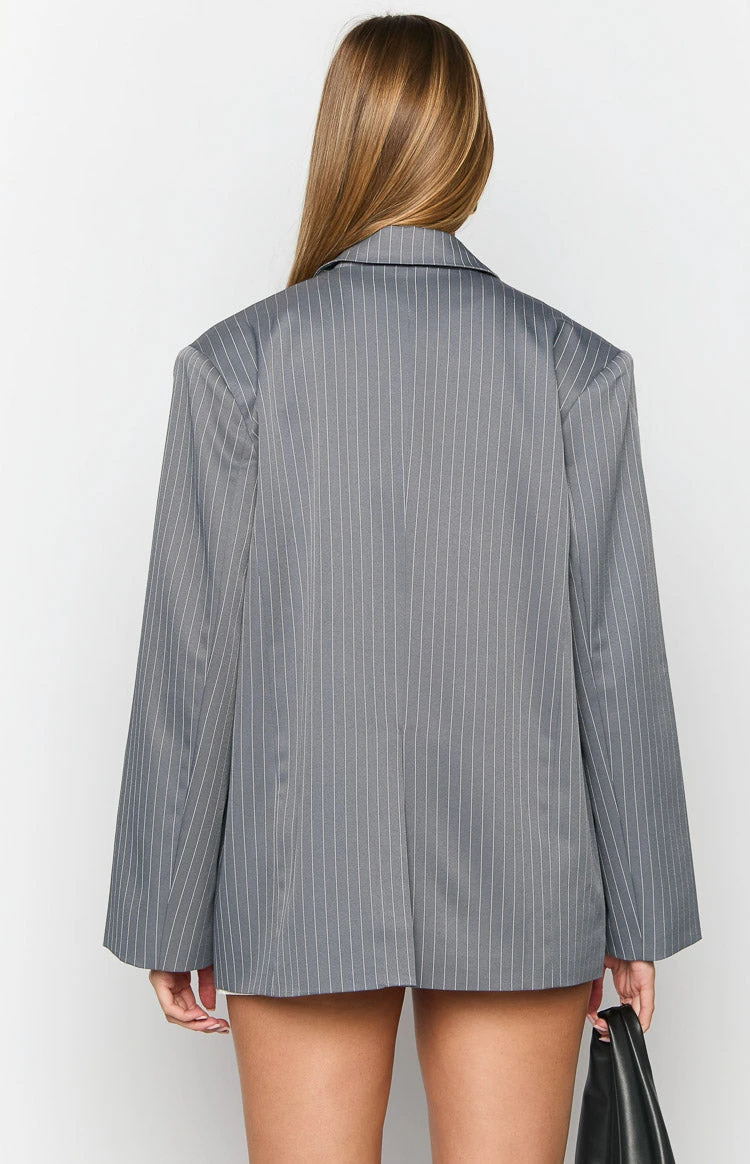 Louis Grey Striped Oversized Blazer - Image 7