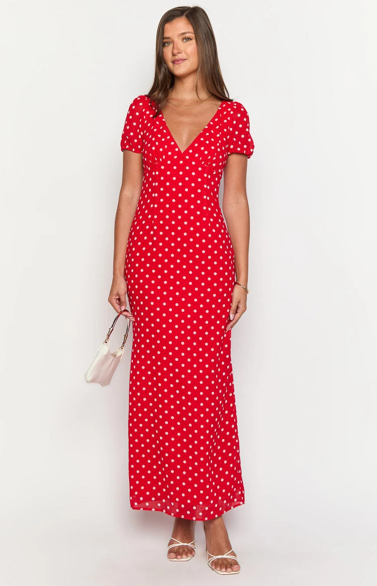 Lovella Red Polka Dot Maxi Dress - Image 2