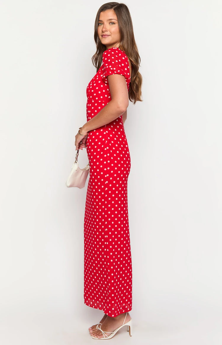 Lovella Red Polka Dot Maxi Dress - Image 4