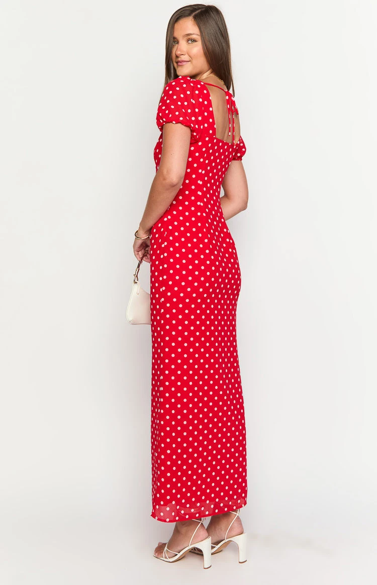 Lovella Red Polka Dot Maxi Dress - Image 5