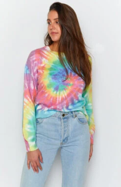 Beginning Boutique Love You Different Tie Dye Sweater Rainbow