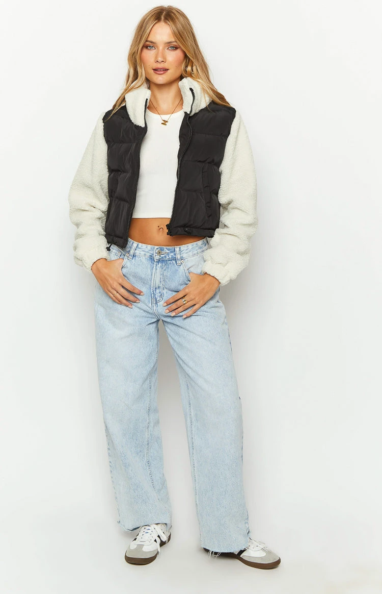 Maelle Black Sherpa Puffer Jacket - Image 2